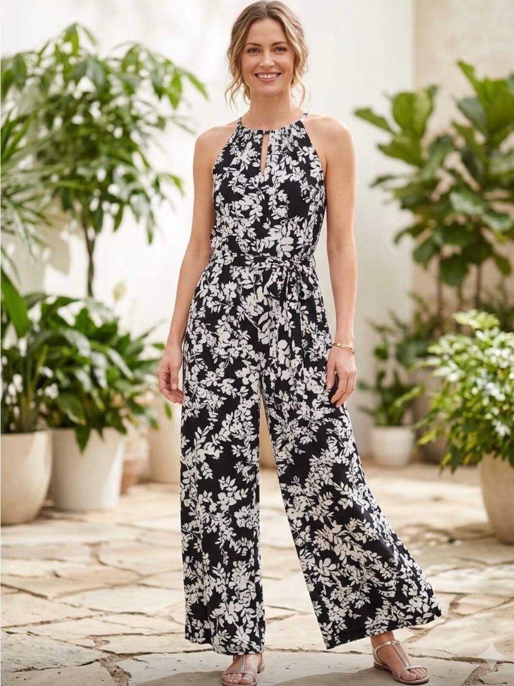 London Times Black and White Floral Romper